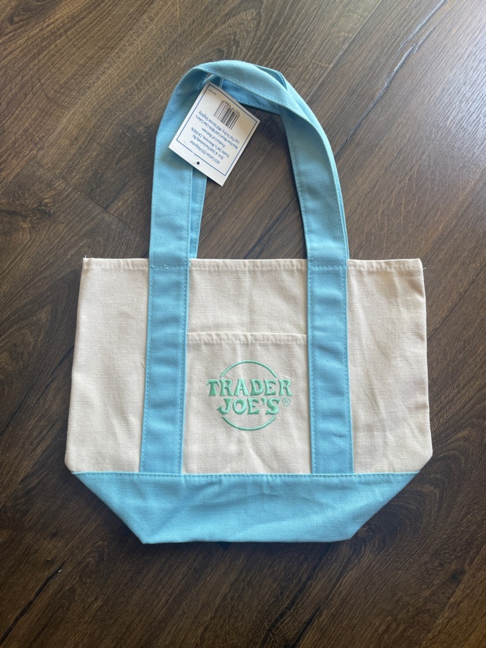 Trader Joe's Cream Canvas Tote with Light Blue Accents